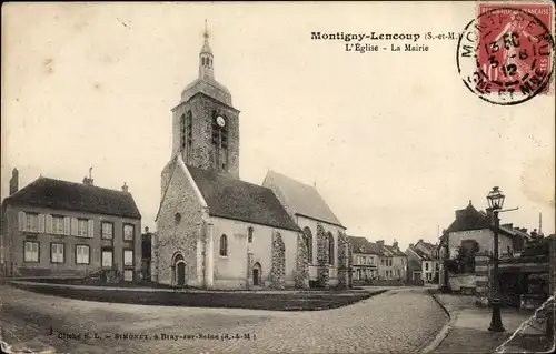 Ak Montigny Lencoup Seine et Marne, L'Eglise, La Mairie