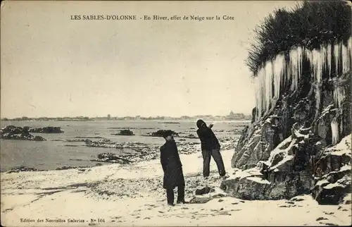 Ak Les Sables d'Olonne Vendée, En Hiver, effet de Neige sur la Cote