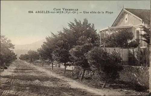 Ak Argelès sur Mer Pyrénées Orientales, Une allée de la Plage