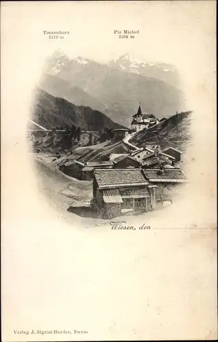 Ak Wiesen Davos Kanton Graubünden, Piz Michel, Tinzenhorn, Blick auf den Ort