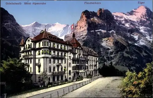 Ak Grindelwald Kanton Bern, Hotel Alpenruhe, Fiescherhorn, Eiger