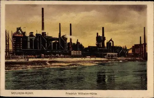 Ak Mülheim an der Ruhr, Blick auf die Friedrich Wilhelm Hütte, Schornsteine