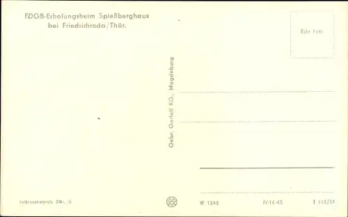 Ak Friedrichroda im Thüringer Wald, FDGB Erholungsheim Spießberghaus