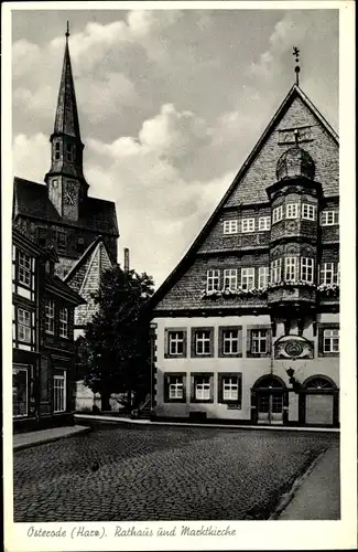 Ak Osterode Harz, Rathaus und Marktkirche