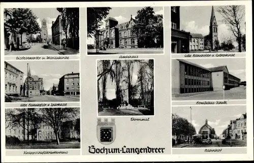 Ak Langendreer Bochum im Ruhrgebiet, Wappen, Bahnhof, Amtshaus, Eislebenerstr., Marienkirche