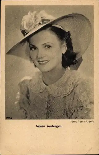 Ak Schauspielerin Maria Andergast, Portrait, Hut