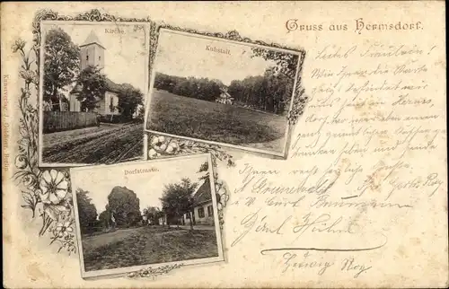 Ak Berlin Reinickendorf Hermsdorf, Kirche, Kuhstall, Dorfstraße