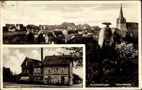 Ak Kirchheilingen in Thüringen, Gesamtansicht, Kriegerdenkmal, Geschäftshaus