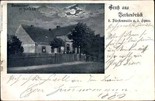 Mondschein Ak Berkenbrück Landkreis Oder Spree, Restaurant