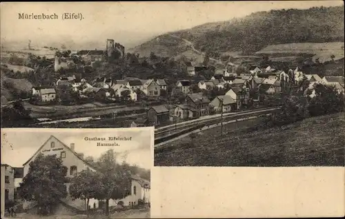 Ak Mürlenbach in der Eifel, Gasthaus Eifelerhof, Blick auf den Ort, Bahnhof, Gleisseite