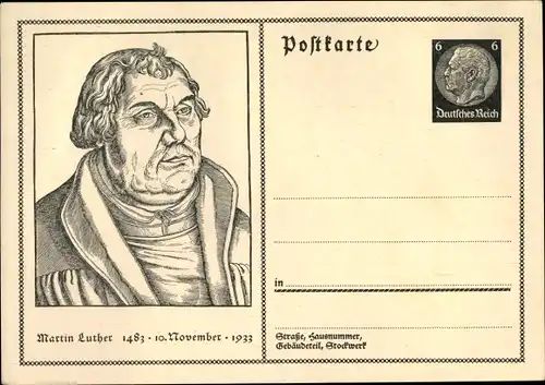 Ganzsachen Ak Martin Luther, 1483, 10. November 1933