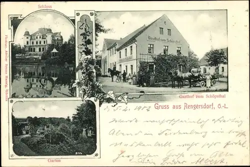 Ak Rengersdorf Kodersdorf in der Oberlausitz, Schloss, Garten, Gasthof zum Schöpsthal