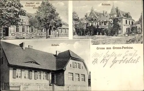 Ak Groß Pankow Prignitz, Schloss, Schule, Gasthof