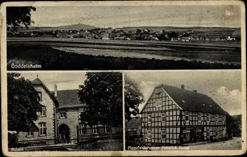 Ak Goddelsheim Lichtenfels Hessen, Panorama, Schule, Manufakturwaren