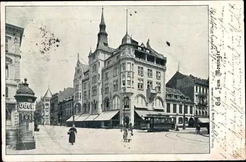 Ak Karlsruhe, Stadtkreis, Eck Zum Moninger, Straßenbahn, Werbesäule