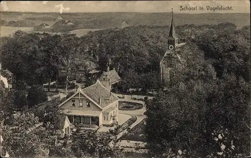 Ak Schoorl Nordholland Niederlande, Blick aus der Vogelschau, Kirche