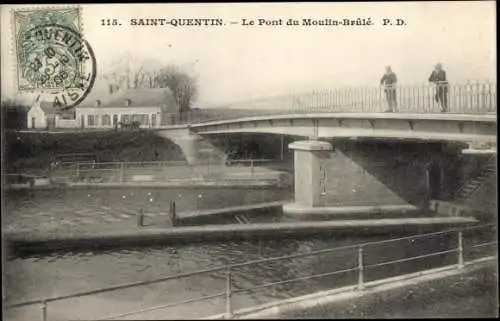 Ak Saint Quentin Aisne, Le Pont du Moulin Brulé