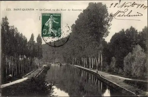 Ak Saint Quentin Aisne, Le Canal, vu du Pont de Rouvroy