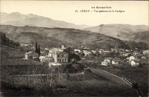 Ak Ceret Pyrénées Orientales, Vue générale et le Canigou