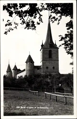 Ak Morat Murten Kanton Freiburg, L'Eglise et les Remparts