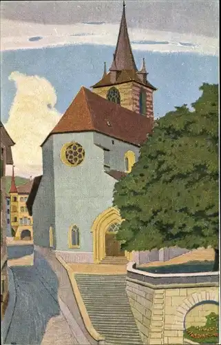 Künstler Ak Biel Bienne Kt Bern, Protestantische Kirche
