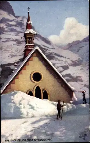 Künstler Ak Grindelwald Kt. Bern, The english Church,Kirche im Gebirge, Tuck 7664