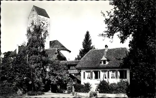 Ak Amsoldingen Kt Bern Schweiz, Teilansicht mit Kirche