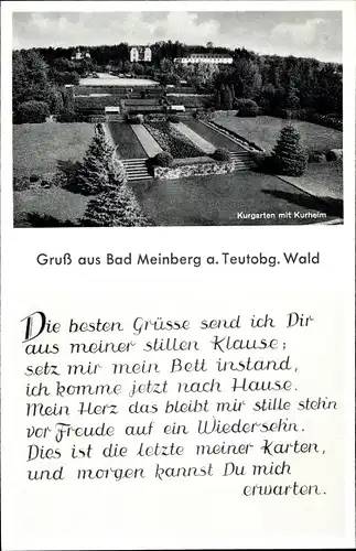 Ak Bad Meinberg am Teutoburger Wald, Kurheim, Gartenanlage, Gedicht