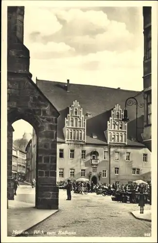 Ak Meißen Sachsen Elbe, Rathaus, Marktstände