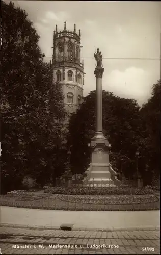 Ak Münster in Westfalen, Mariensäule, Ludgerikirche
