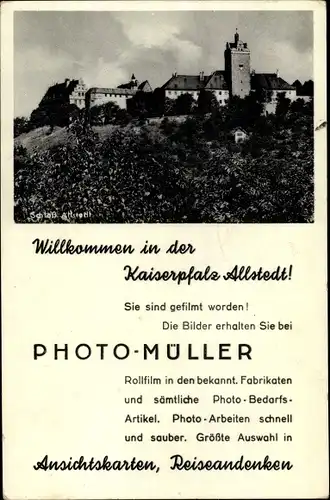 Ak Allstedt in Sachsen Anhalt, Kaiserpfalz, Schloss, Reklame, Photo Müller