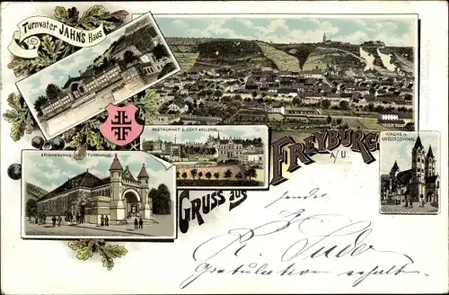 Litho Freyburg an der Unstrut, Turnvater Jahns Haus, Erinnerungsturnhalle, Restaurant