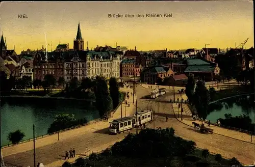 Ak Hansestadt Kiel, Brücke über Kleinen Kiel, Straßenbahn, Vogelschau