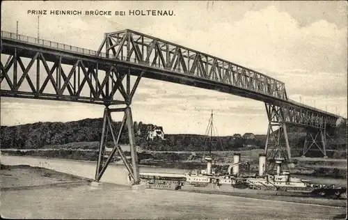 Ak Holtenau Kiel in Schleswig Holstein, Prinz Heinrich Brücke, Dampfschiff