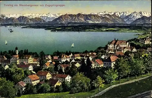 Ak Tutzing am Starnberger See Oberbayern, Panorama, Zugspitzgruppe