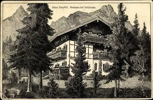 Künstler Ak Neuhaus Schliersee in Oberbayern, Haus Zoepffel, Federzeichnung