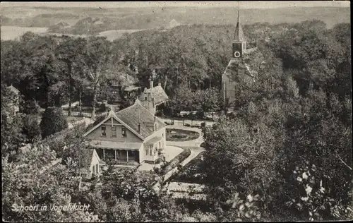 Ak Schoorl Nordholland Niederlande, Kirche aus der Vogelschau