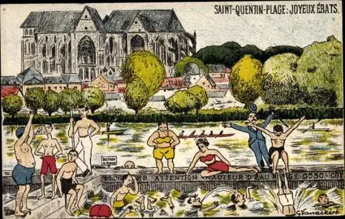 Künstler Ak Saint Quentin Plage Aisne, Joyeux Ebats