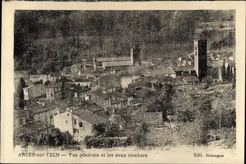 Ak Arles sur Tech Pyrénées Orientales, Vue générale et les deux clochers