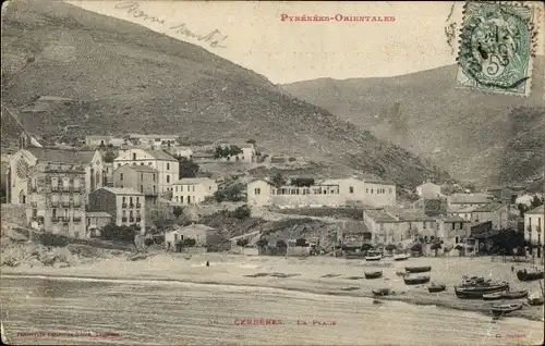 Ak Cerbère Pyrénées Orientales, Blick zum Strand