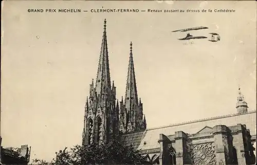 Ak Clermont Ferrand Puy de Dôme, Renaux passant au dessus de la Cathedrale, Grand Prix Michelin