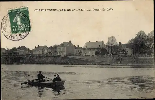 Ak Chateauneuf sur Sarthe Maine-et-Loire, Les Quais, La Calle