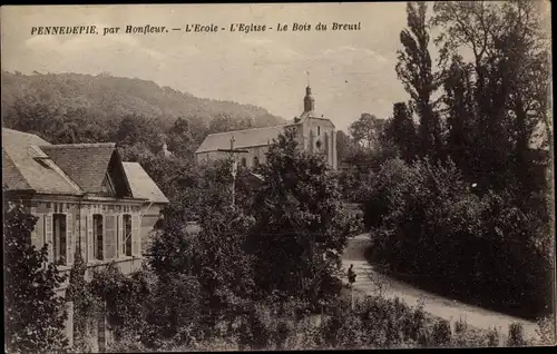 Ak Pennedepie Calvados, L'Ecole, L'Eglise, Le Bois du Breuil