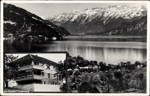 Foto Ak Faulensee Spiez am Thuner See Kanton Bern, Gasthof Faulenweg, Blick auf den Ort