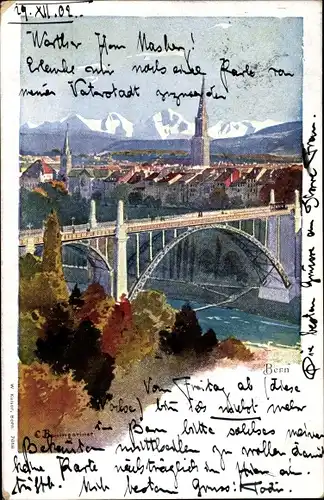Künstler Ak Bern Stadt Schweiz, Blick auf den Ort, Brücke