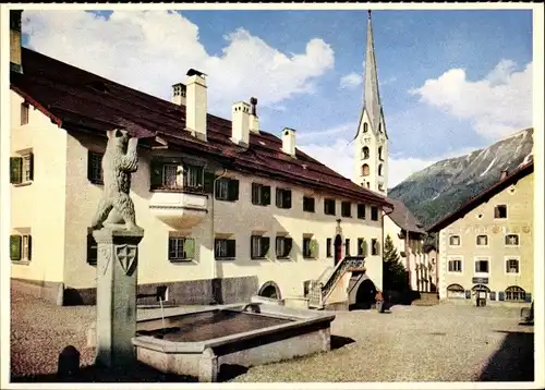 Ak Zuoz Kanton Graubünden, Dorfplatz, Brunnen