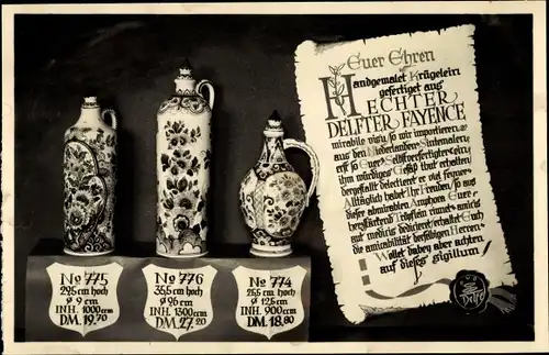 Ak Echte Delfter Fayencen, handbemalte Krüge