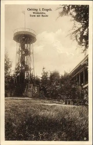 Ak Geising Altenberg im Erzgebirge, Wettinhöhe, Turm m. Baude