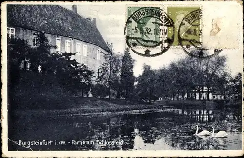 Ak Burgsteinfurt Steinfurt im Münsterland, Schlossteichpartie, Schloss, Schwäne