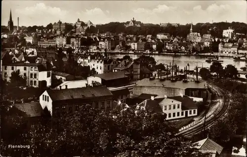 Ak Flensburg in Schleswig Holstein, Teilansicht, Bahnstrecke